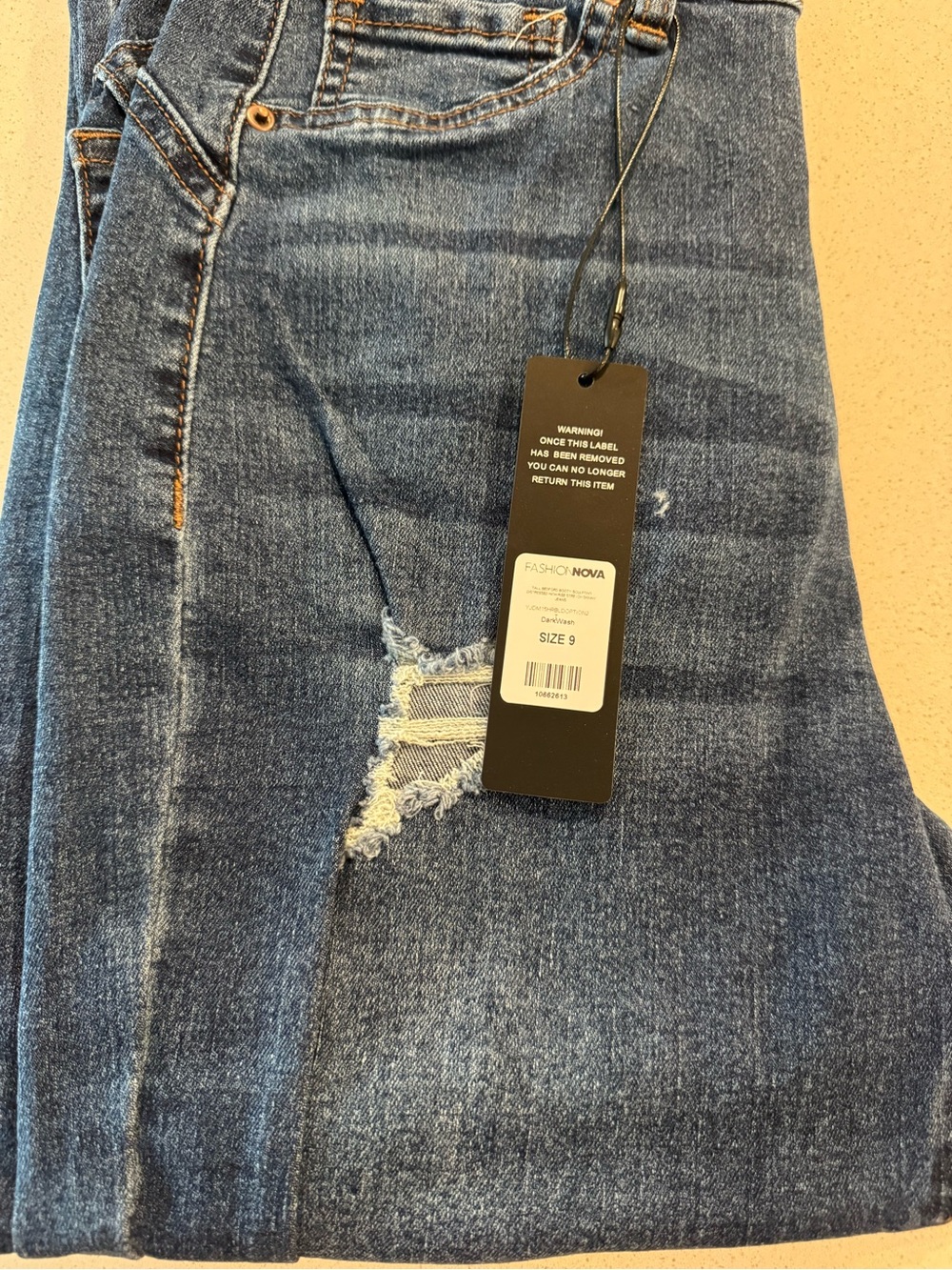 NWT Tall Fashion Nova Distressed High Rise Skinny Jeans | Dark Wash | Size 9 - Picture 4 of 4